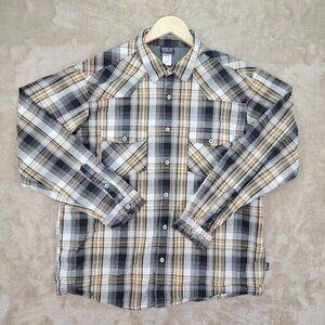 Patagonia Organic Cotton Black Yellow White Plaid Shirt Long Sleeve Men's Size L